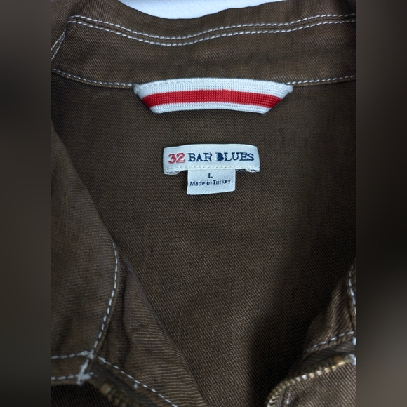 32 Bar Blues Men's Two Pocket Linen Blend Jacket Size Large Brown Zipper EUC - Picture 11 of 16